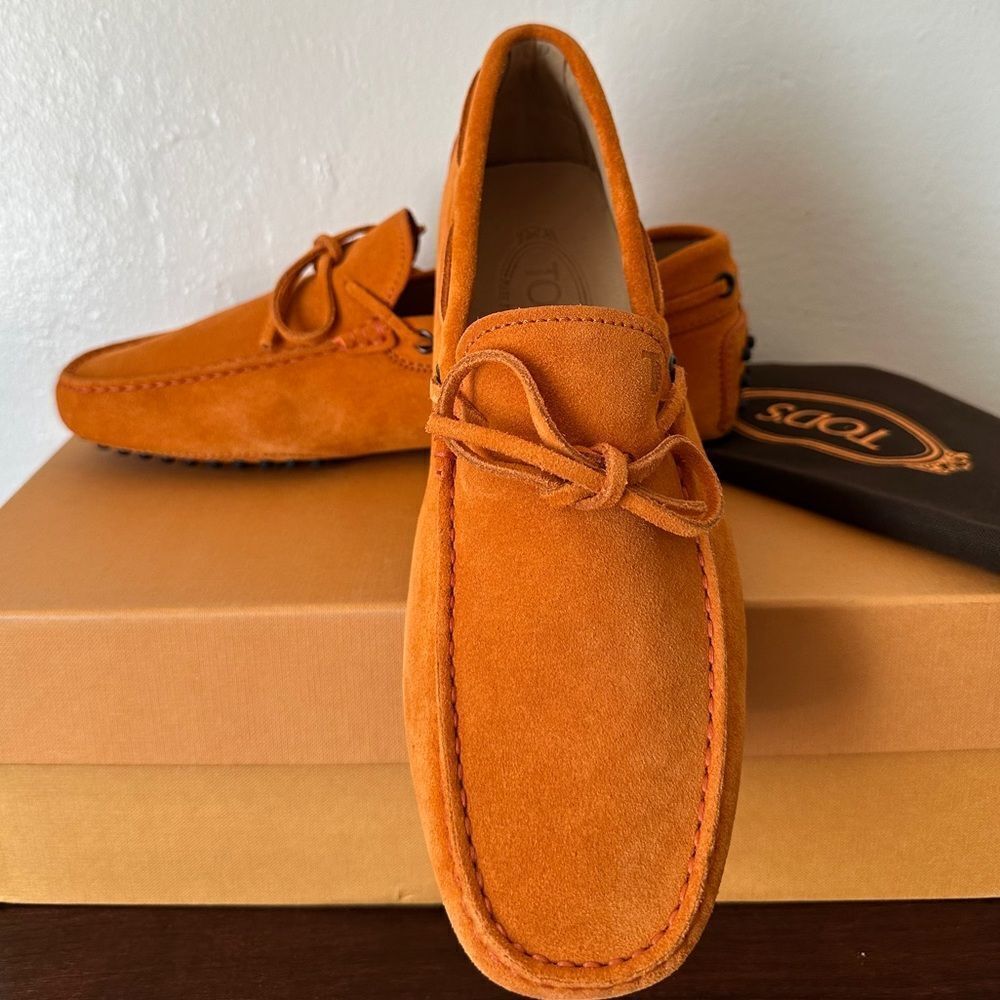 Tod's Men's Orange Suede Slip-On Comfort Loafers Size Eu38/Us5,5 , Nib